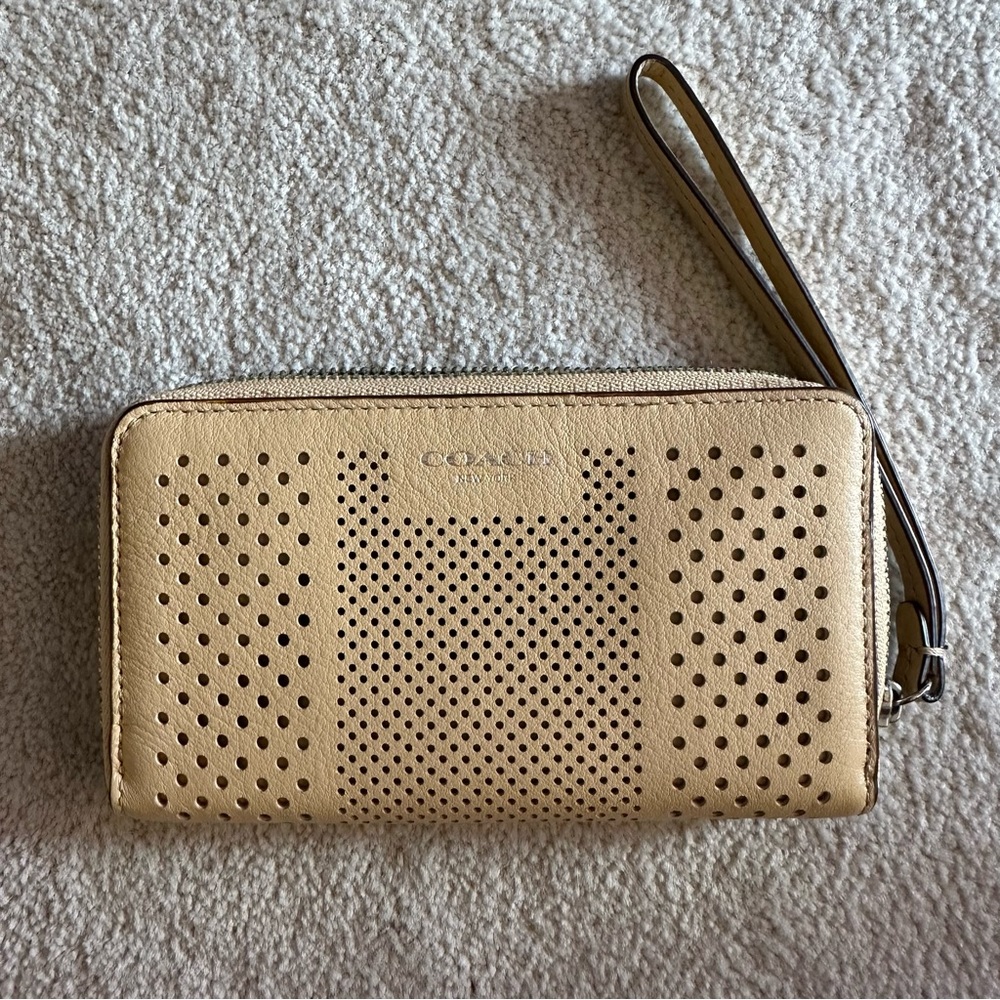 Coach wristlet perforated leather
